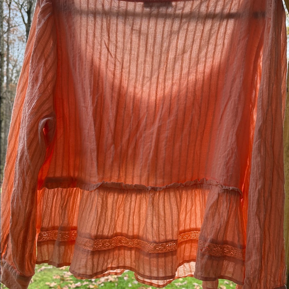 American Eagle Outfitters Tangerine/ Peachy Lace Blouse - Picture 4 of 7